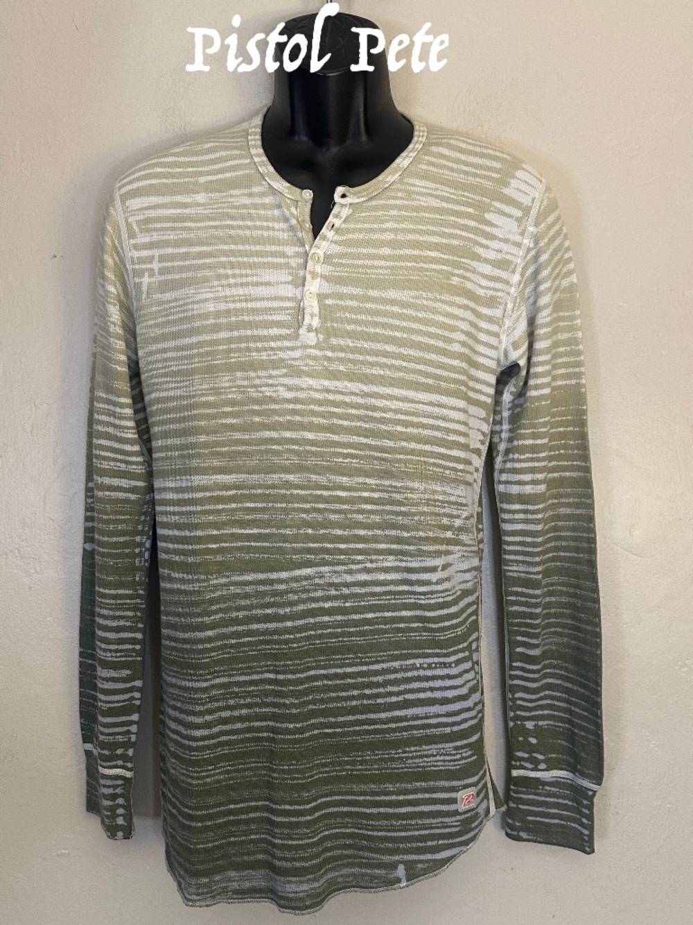 Pistol Pete Striped Long Sleeve Henley Large Gently worn 55% cotton/45% polyeste